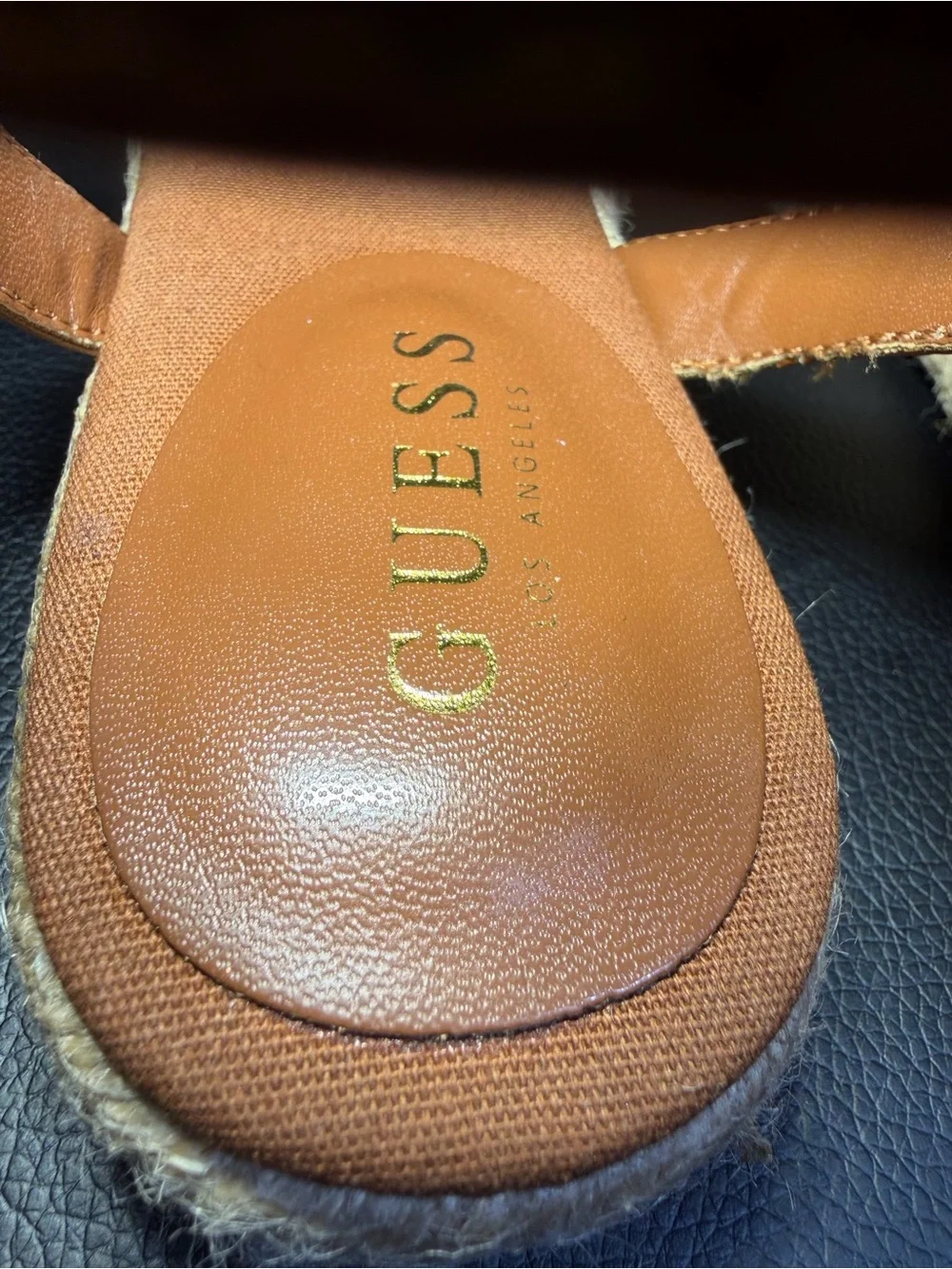 GUESS Tan Logo Espadrille Sandals with Ankle Strap Sz 10M box